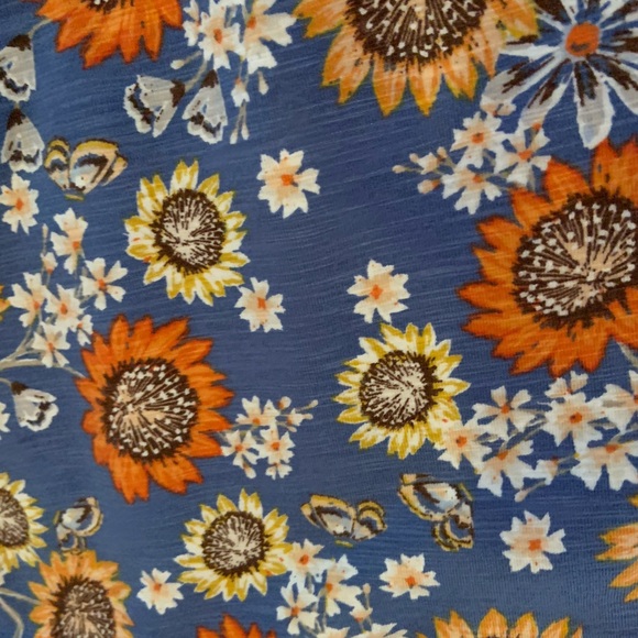 J. Jill Sunflower Knit Henley Dress Blue Orange Floral Tie Waist Tassels Medium - Picture 10 of 12